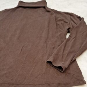 Eileen Fisher Women's Chocolate Turtleneck 3/4 Sleeve Shirt Pullover Oversized